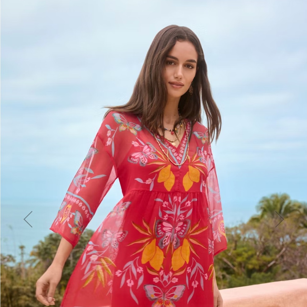 Johnny Was Jade Barbara Butterfly silk mini dress Medium